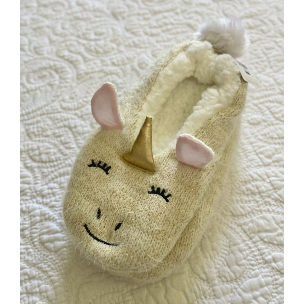 Unicorn Slippers Women’s S/M Ivory Plush Sherpa Lined Francesca’s NWT Cute